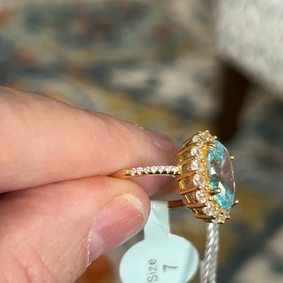 Beautiful sterling silver gold plated Blue crystal sterling silver, size 7 - Picture 4 of 8